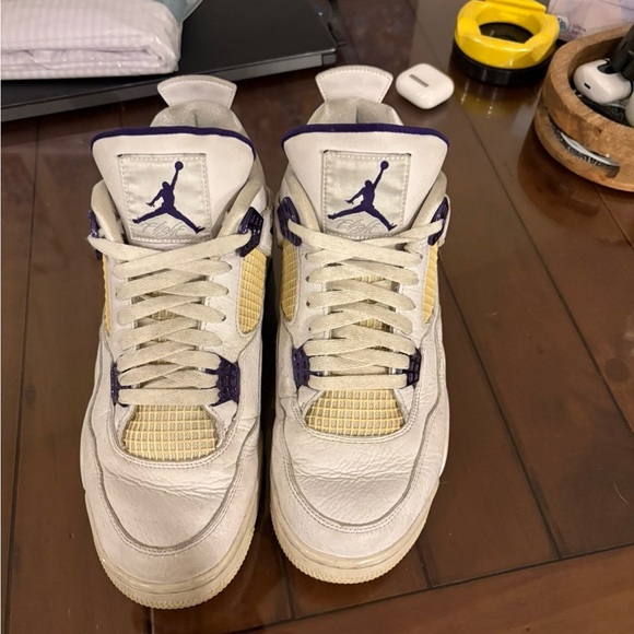 Air Jordan 4 Retro Metallic Purple- Men\'s White and Purple Sneakers